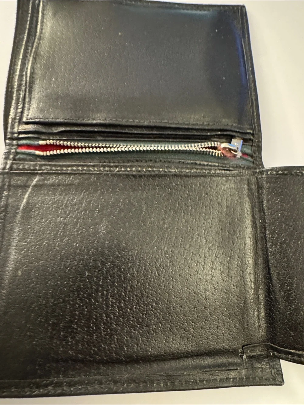 Black Leather Card Holder with Red Embroidered Panel wallet J38